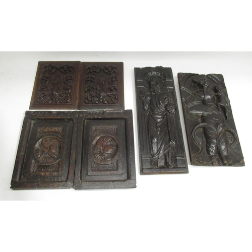 1247 - Pair of Flemish Late c17th panels, pair of earlier oak panels showing and woman's & mans head, earli... 