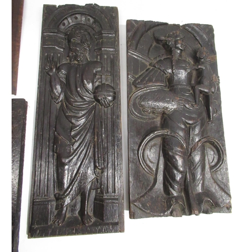 1247 - Pair of Flemish Late c17th panels, pair of earlier oak panels showing and woman's & mans head, earli... 