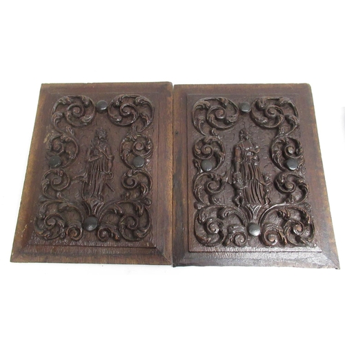 1247 - Pair of Flemish Late c17th panels, pair of earlier oak panels showing and woman's & mans head, earli... 