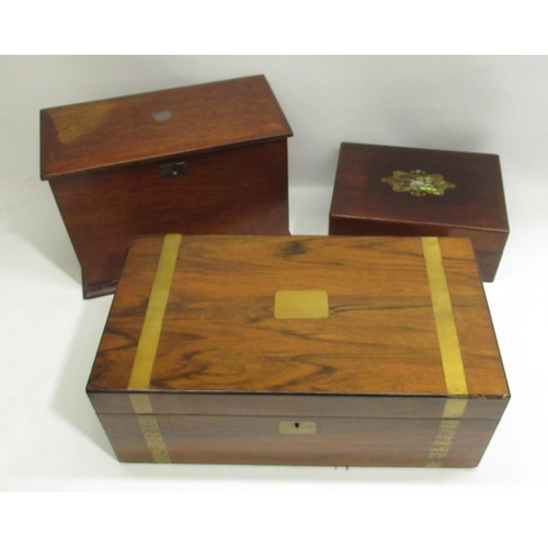 1273 - Victorian brass bound walnut lap desk with fitted interior, W46cm, Edwardian oak correspondence box ... 