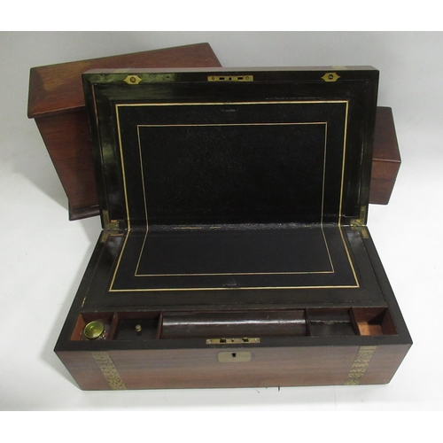 1273 - Victorian brass bound walnut lap desk with fitted interior, W46cm, Edwardian oak correspondence box ... 