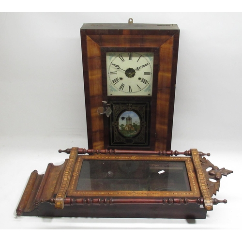 303 - Jerome & Co. early C20th walnut 30 hour shelf clock H66cm and a late C19th inlaid walnut wall clock ... 