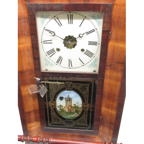 303 - Jerome & Co. early C20th walnut 30 hour shelf clock H66cm and a late C19th inlaid walnut wall clock ... 