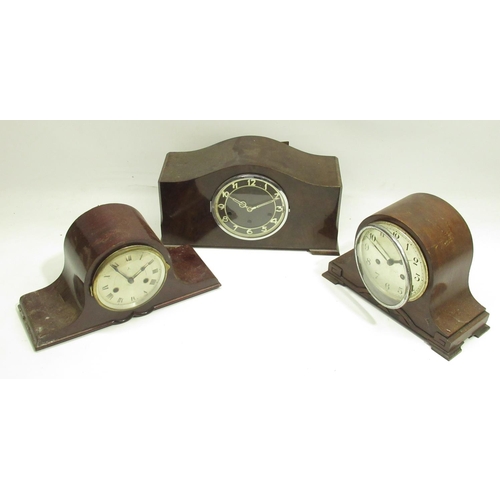 314 - Gustav Becker C20th mahogany striking mantle clock W37cm and two other striking mantle clocks (3)