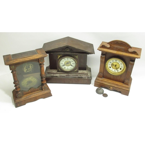 320 - British United Clock Co., Ltd early C20th oak striking mantle clock H40.5cm and two others (3)