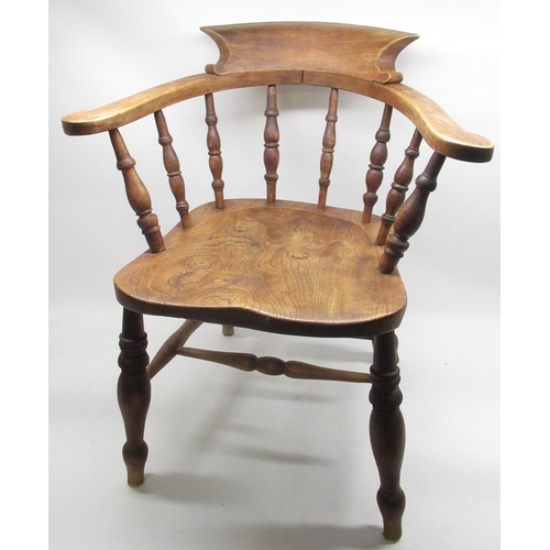 824 - Oak Captains chair, stamped to back '150' & 'W.V', H80cm