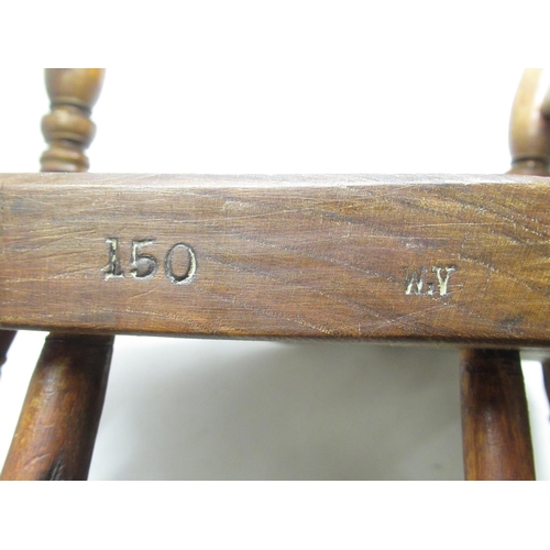 824 - Oak Captains chair, stamped to back '150' & 'W.V', H80cm