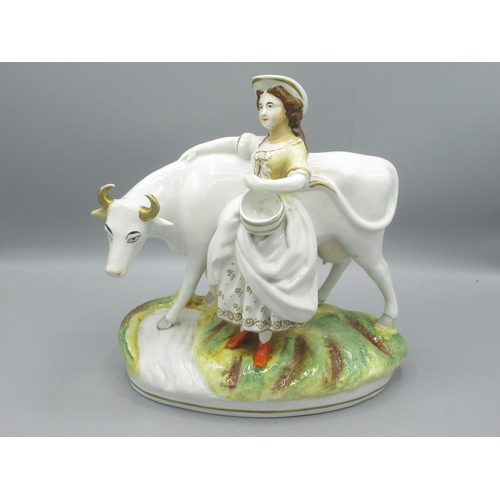 836 - Staffordshire figure of Milk Maid with cow, H24cm