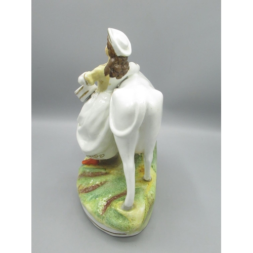 836 - Staffordshire figure of Milk Maid with cow, H24cm