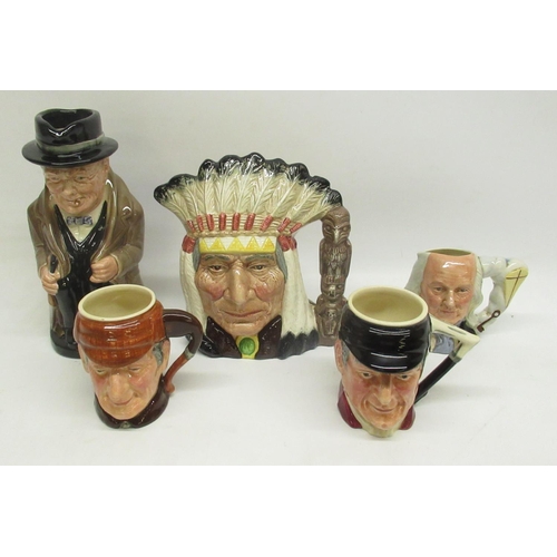 837 - Royal Doulton North American Indian D6611, Winston Churchill and Benjamin Franklin D6695, with Sandl... 