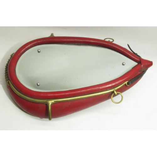 844 - Red leather and brass horse collar mirror H68cm, Andrew Hutchinson Signed Limited Edition Print 193/... 