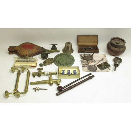 1276 - Wilmot-Breeden Calormeter, 2 brass door handles, 2 brass beer taps, M.Hohner Echo harmonica, bellows... 