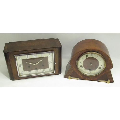 335 - H.A.C. 1930's 8 day Westminster chiming walnut and oak mantle clock W33cm and a similar period inlai... 