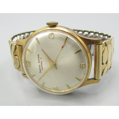 601 - Smiths Astral National 17 gold plated wristwatch, signed silvered dial with applied Arabic and baton... 