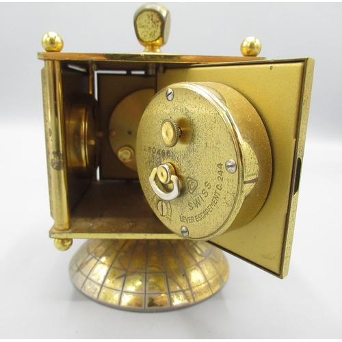343 - Bucherer Imhof, mid C20th lacquered brass 8 day desk timepiece and weather station, the four sided c... 