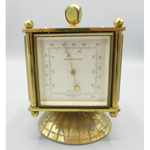 343 - Bucherer Imhof, mid C20th lacquered brass 8 day desk timepiece and weather station, the four sided c... 