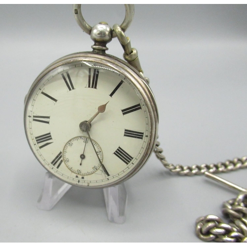 610 - William Williams Llanidloes Victorian silver pocket watch, white enamel Roman dial with subsidiary s... 