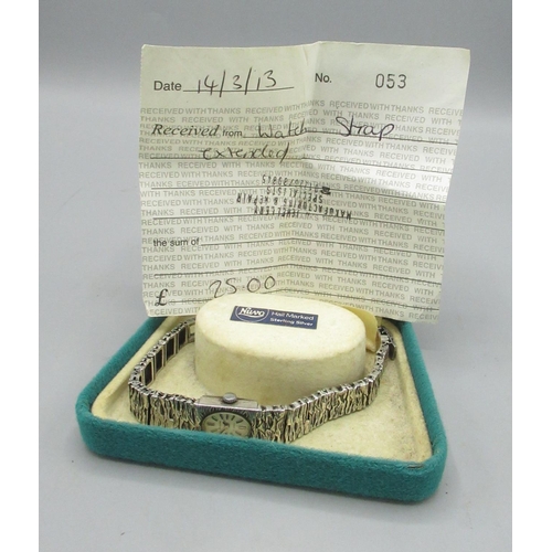 611 - Ladies Rotary silver wristwatch on integral back effect bracelet, signed brushed dial with applied h... 