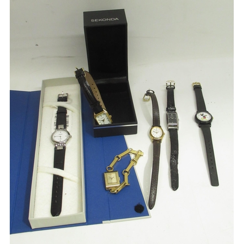 616 - Boxed ladies Tissot Stylist stainless steel quartz wristwatch; ladies Sekonda gold plated wristwatch... 