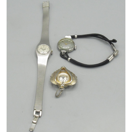 618 - Ladies Juvenia chrome plated wristwatch with signed silver dial on cord strap D20.7mm; ladies Dumai ... 