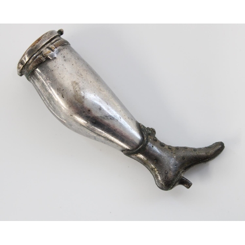 1207 - Victorian silver plated vesta case in the form of a ladies shoe and calf with integral striker to th... 