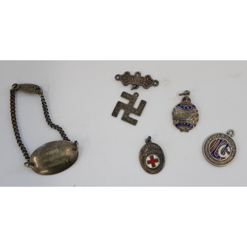 1217 - Early to mid C20th silver and enamel fobs incl. Tank Corps football match fob, Brighouse hospital wo... 