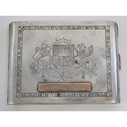 1218 - Early C20th Latvian sterling silver cigarette case, front engraved with Latvian coat of arms, revers... 