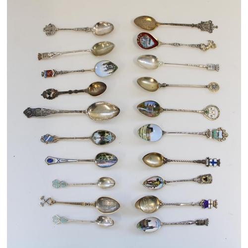 1220 - Collection of Continental silver and enamel souvenir spoons, the majority marked for 800, gross 8.2 ... 