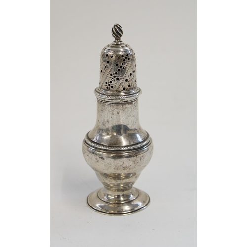 953 - Geo. III hallmarked silver baluster sugar sifter pierced dome cover with wrythen finial with rope tw... 