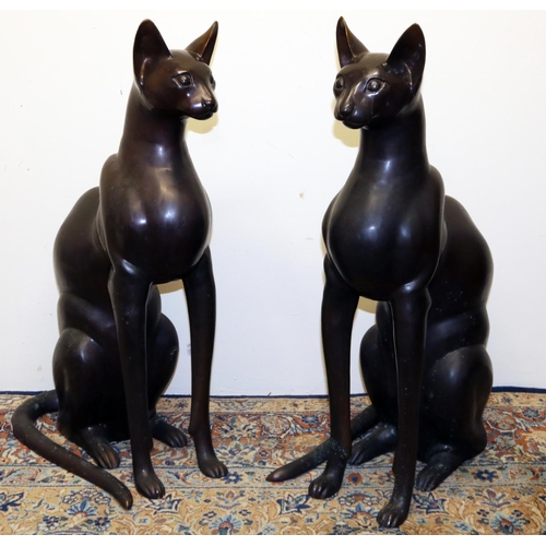 1126 - Pair of large patinated hollow bronze models of seated Egyptian cats, H81cm (2)