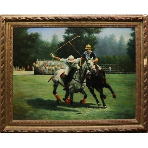 1345 - A. Ackermann (Contemporary); Polo Players, oil on canvas, signed, 75cm x 100cm