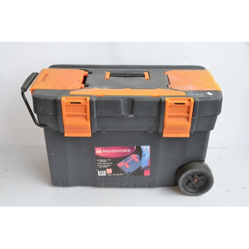 1308 - B&Q Mastermate hard plastic tool trolley with pull along handle containing a number of tools incl. G... 