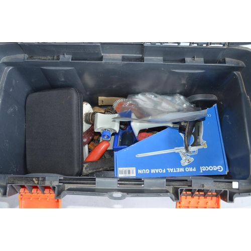 1308 - B&Q Mastermate hard plastic tool trolley with pull along handle containing a number of tools incl. G... 