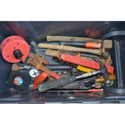 1308 - B&Q Mastermate hard plastic tool trolley with pull along handle containing a number of tools incl. G... 