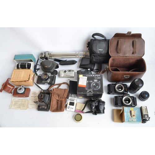 132 - Collection of 35mm and digital cameras and accessories to include a Nikon Coolpix L120 (digital, tes... 