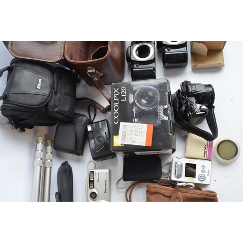 132 - Collection of 35mm and digital cameras and accessories to include a Nikon Coolpix L120 (digital, tes... 