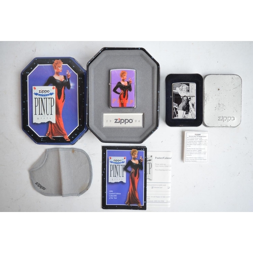 110 - Zippo Pinup Girls and Marilyn Monroe lighters with original cases and paperwork. Lighters appear unu... 