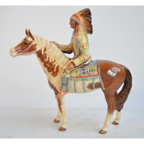 117 - Beswick Mounted Indian on Skewbald Horse 1391. Rear left leg repaired, otherwise excellent condition... 