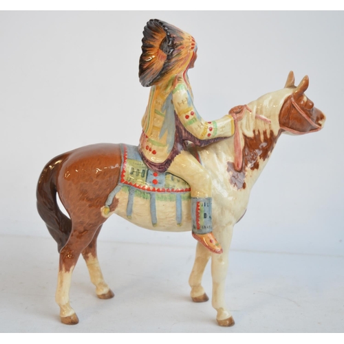 117 - Beswick Mounted Indian on Skewbald Horse 1391. Rear left leg repaired, otherwise excellent condition... 