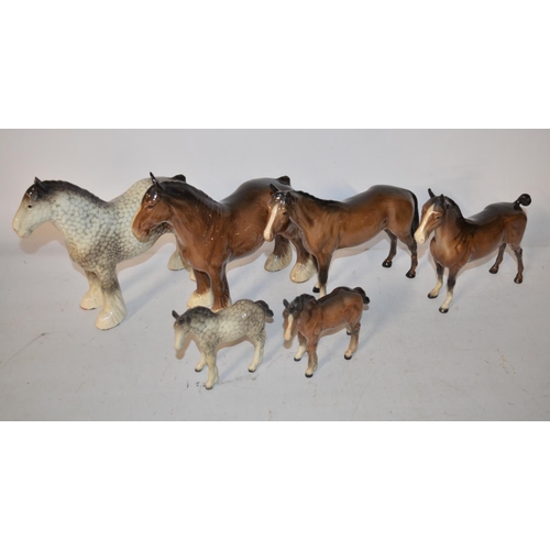 118 - Six ceramic Beswick horses. 3 in undamaged condition, 3 with damage/repairs (see photos)