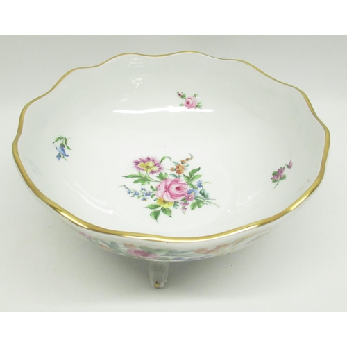 966 - Collection of Dresden porcelain inc. bowl with four feet, lattice work dish and 2 pin dishes (4)