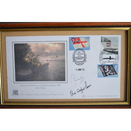 949 - Four framed commemorative covers to include The Dambusters, Neville Duke (with CoA), The Falklands C... 