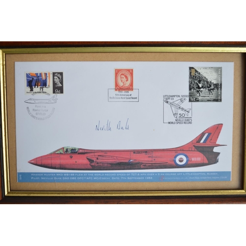 949 - Four framed commemorative covers to include The Dambusters, Neville Duke (with CoA), The Falklands C... 