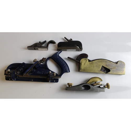 1304 - Axminster Rider 60.5 Block Plane, two small Stanley Planes a brass shoulder plane, and a Record 778 ... 