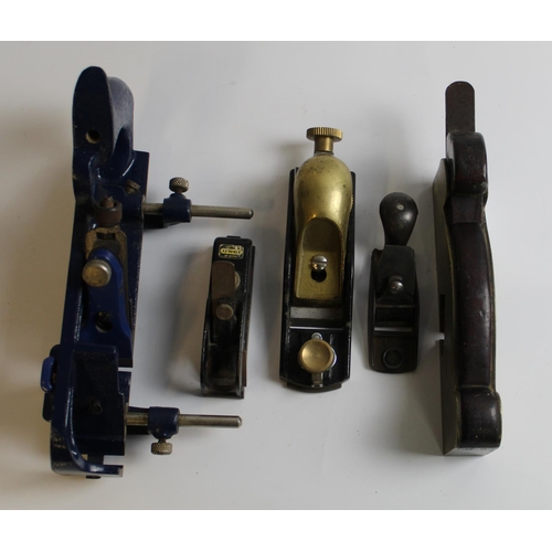 1304 - Axminster Rider 60.5 Block Plane, two small Stanley Planes a brass shoulder plane, and a Record 778 ... 