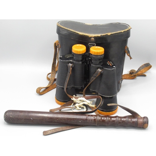 973 - Railway Transport Police truncheon stamped 'N.E.R. 227' and a pair of Vista 10x50 binoculars (2)