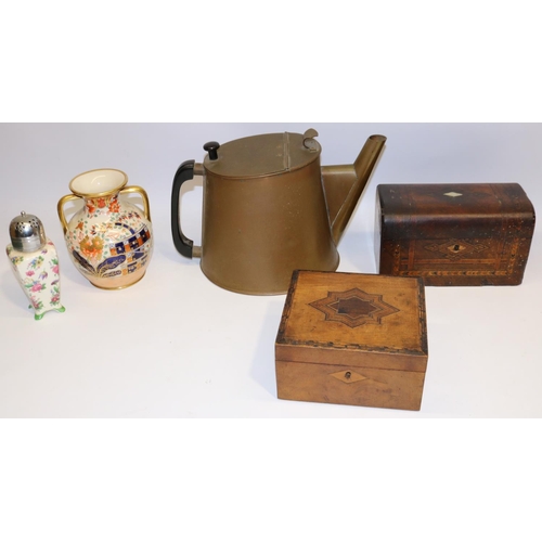 782 - Large copper kettle, H22cm; twin handled Imari decorated Portland shape vase, A/F; Midwinter sugar s... 