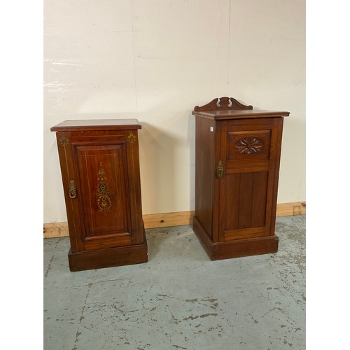 867 - Edwardian walnut bedside cabinet with painted detail, and another with carved detail, W39cm D41cm H8... 