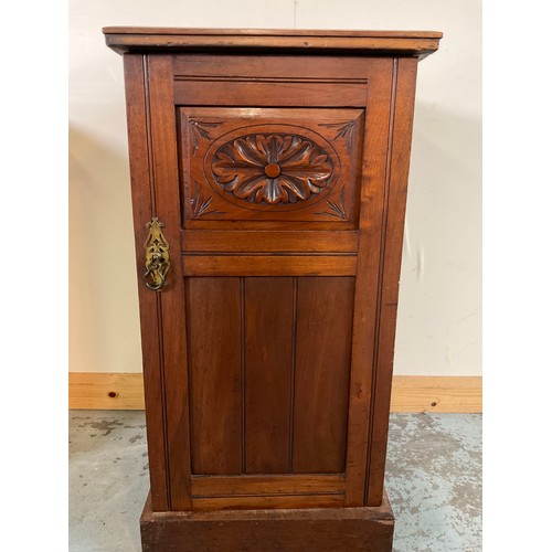 867 - Edwardian walnut bedside cabinet with painted detail, and another with carved detail, W39cm D41cm H8... 