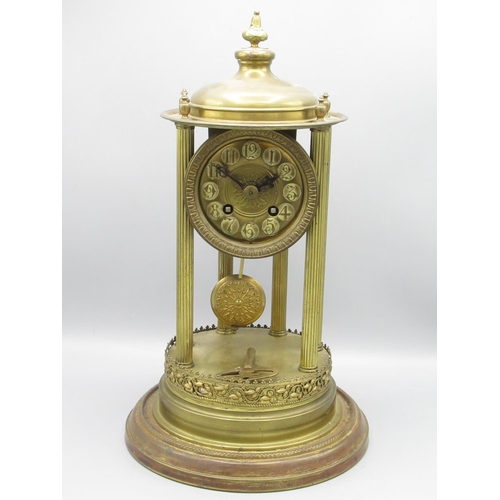 353 - DGMS C20th German brass portico 'bandstand' clock, six reeded pillars on circular brass base, presse... 